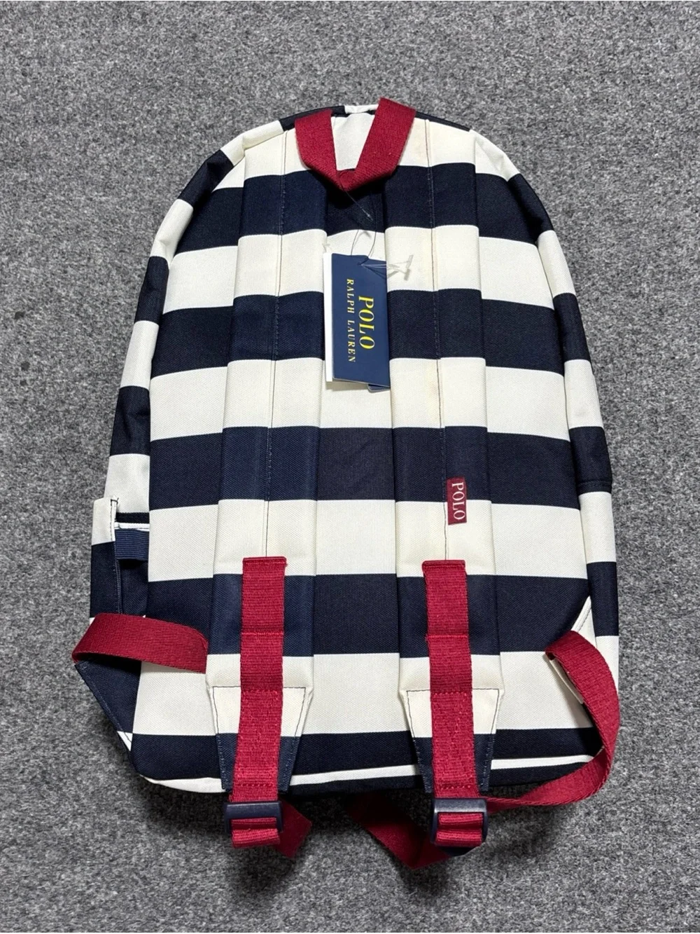 Polo Ralph Lauren Bear Football Navy White Striped Backpack Laptop Sleeve